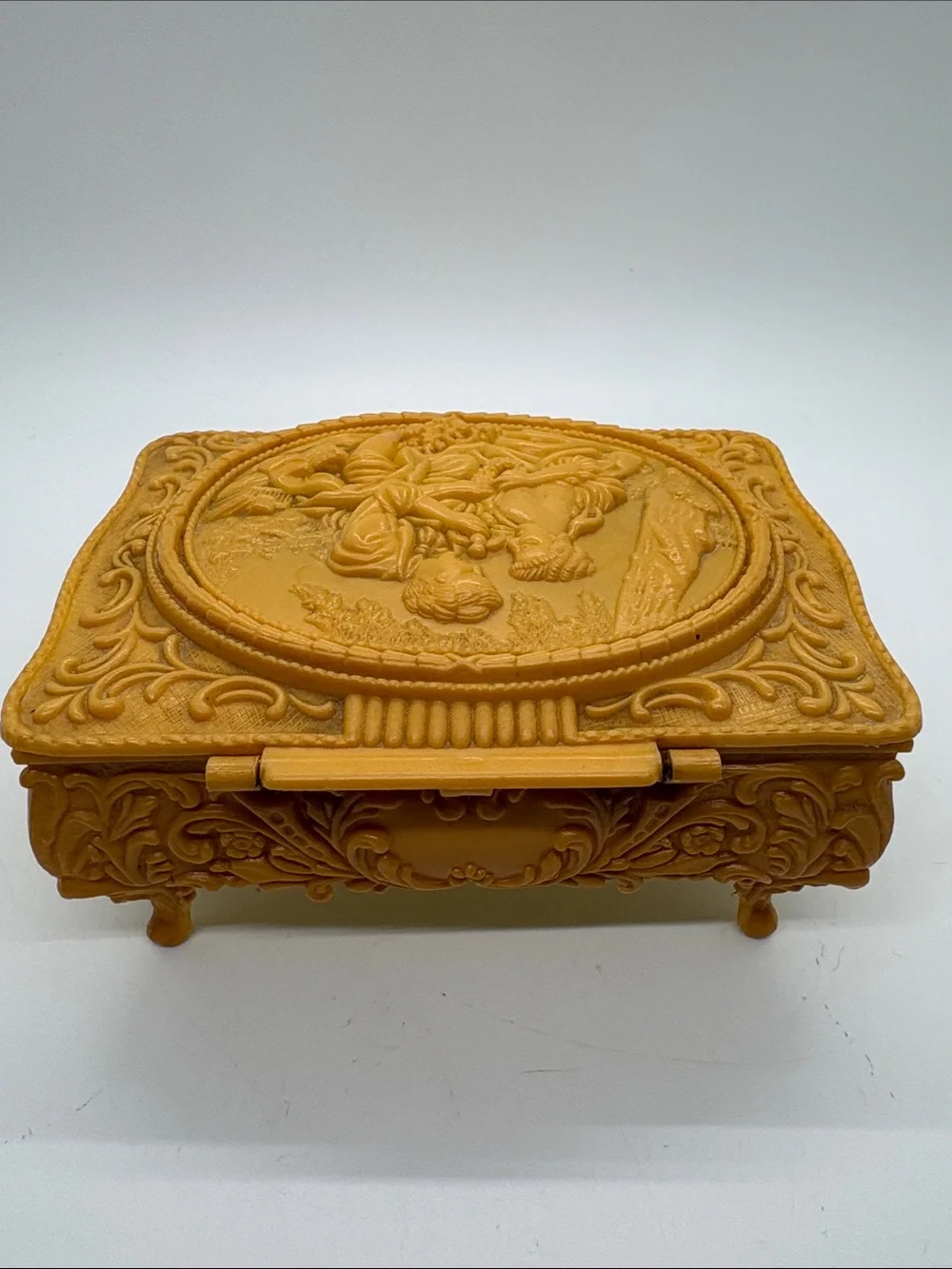 Celluloid Vintage Trinket Jewelry Footed Box